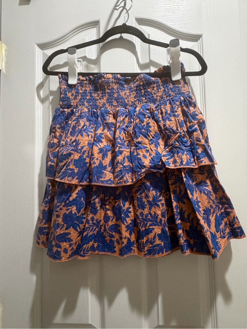 Target Blue and Peach Floral Tiered Skater Skirt